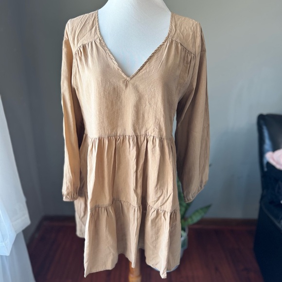 ✨ Zara Tan Long Sleeve Dress ✨ - Picture 3 of 10
